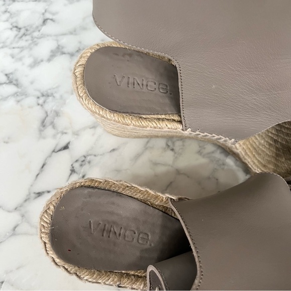 VINCE Gray Taupe Velcro Peep Toe Espadrille Wedge Sandals Size 8 - Picture 9 of 11